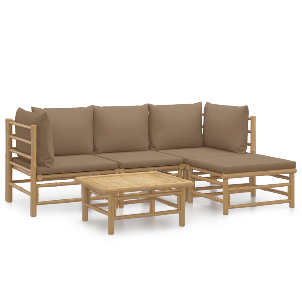 Set mobilier de grădină cu perne gri taupe, 5 piese, bambus