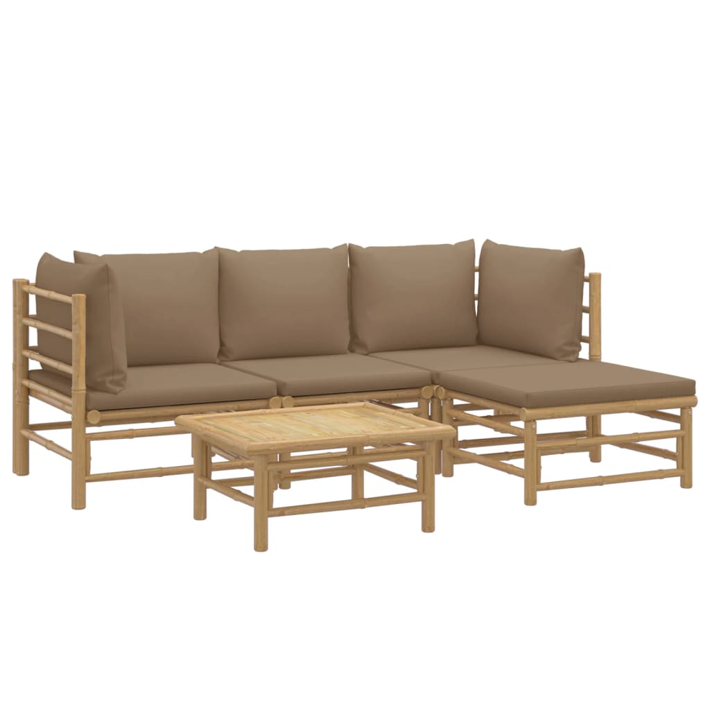 Set mobilier de grădină cu perne gri taupe, 5 piese, bambus