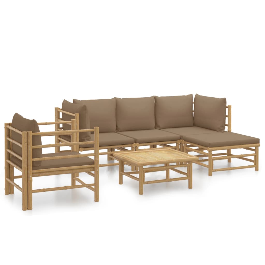 Set mobilier de grădină cu perne gri taupe, 6 piese, bambus