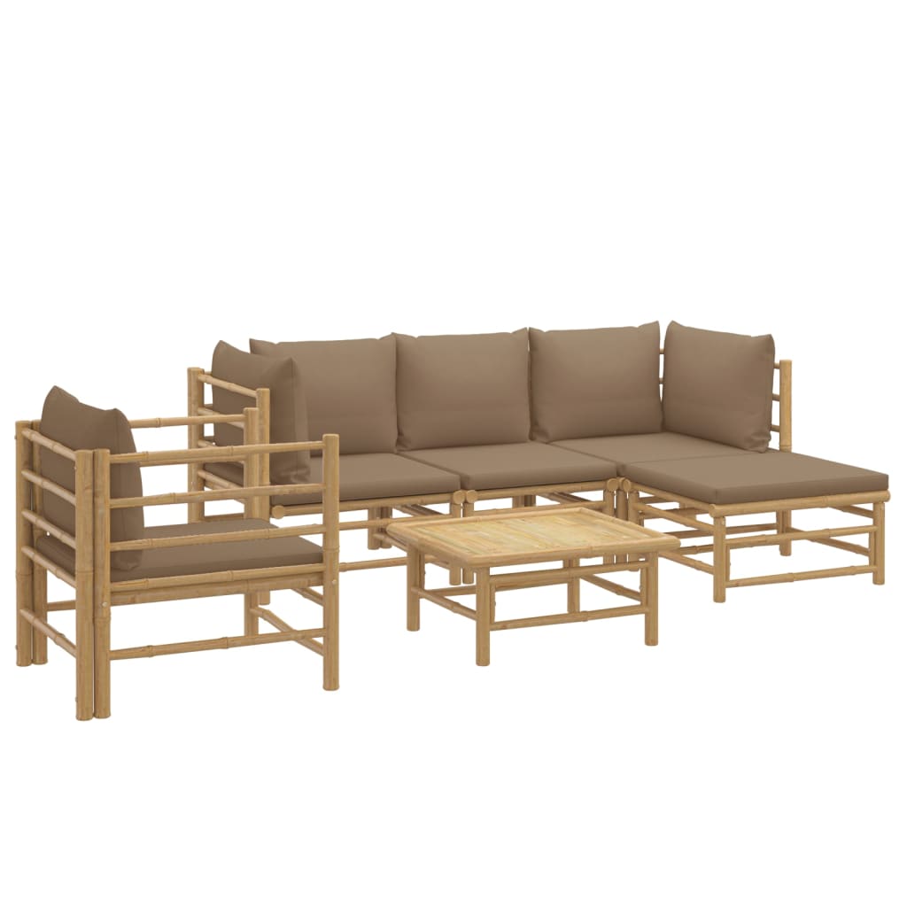 Set mobilier de grădină cu perne gri taupe, 6 piese, bambus