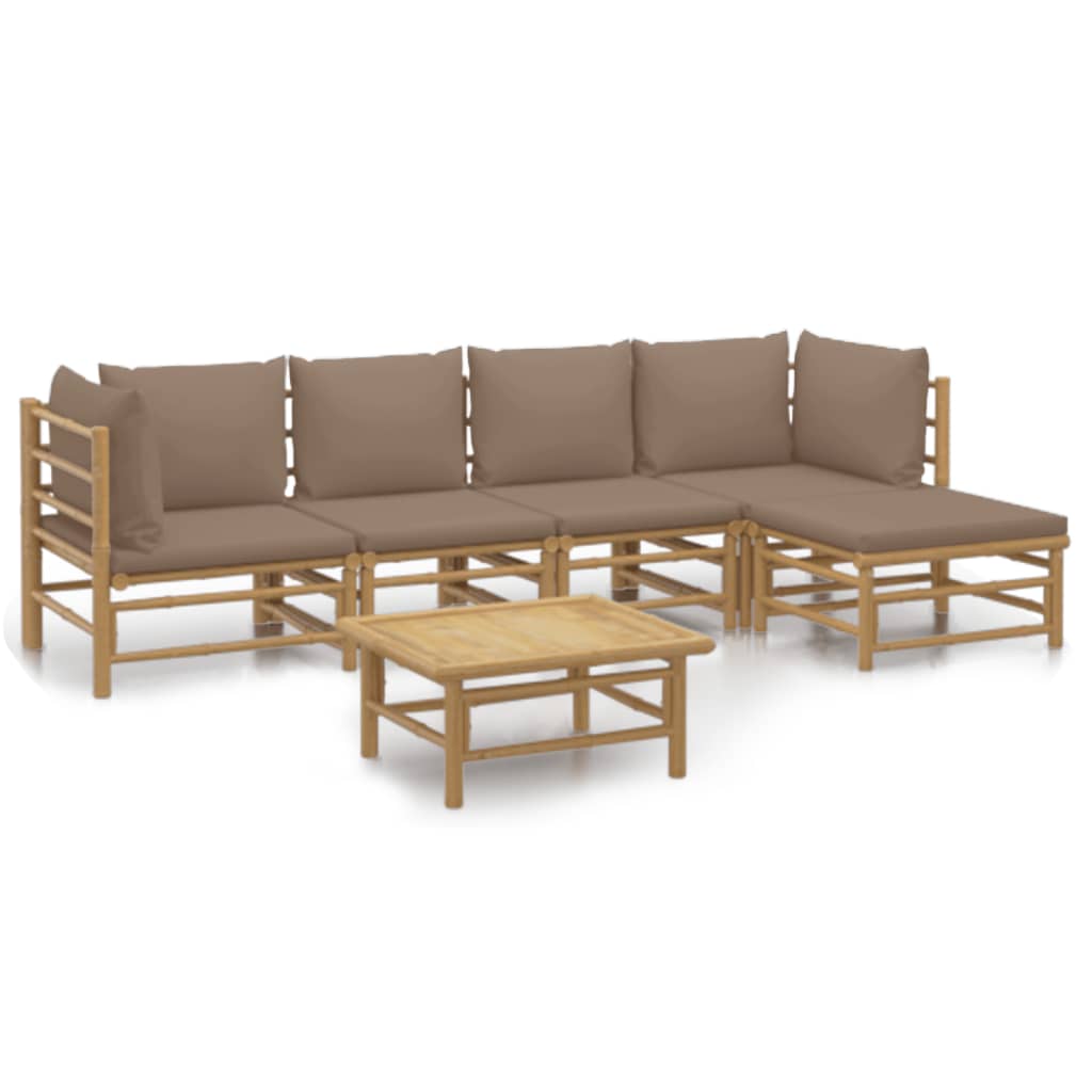 Set mobilier de grădină cu perne gri taupe, 6 piese, bambus