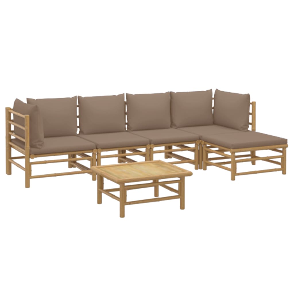 Set mobilier de grădină cu perne gri taupe, 6 piese, bambus