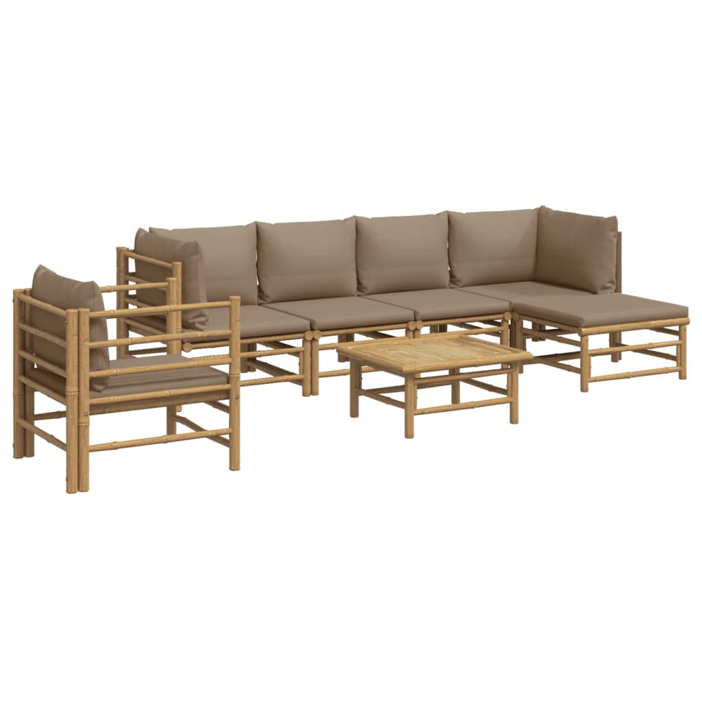 Set mobilier de grădină cu perne gri taupe, 7 piese, bambus