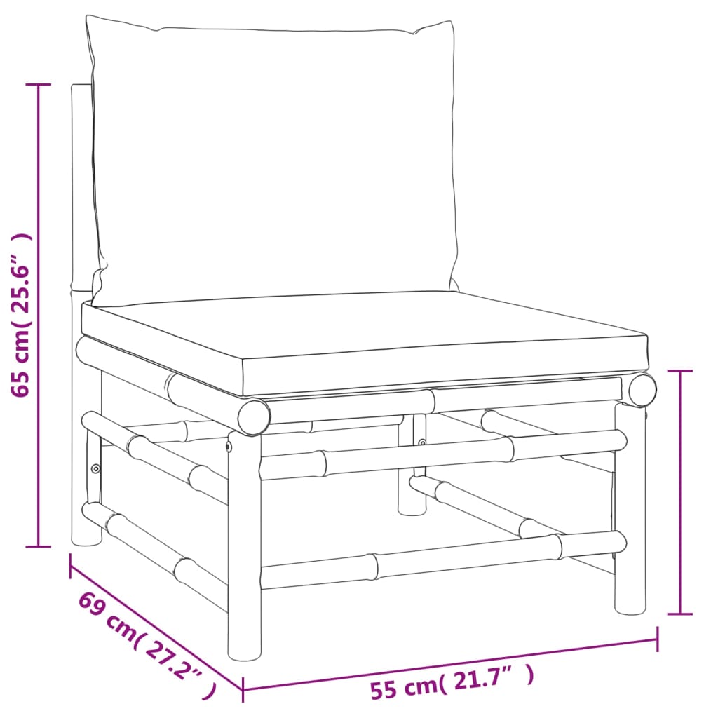 Set mobilier de grădină cu perne gri taupe, 7 piese, bambus