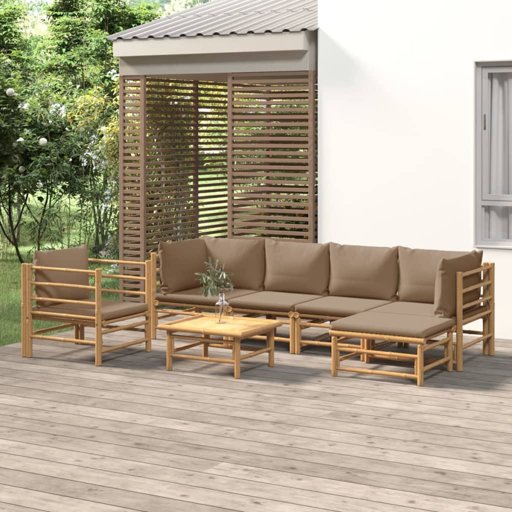 Set mobilier de grădină cu perne gri taupe, 7 piese, bambus