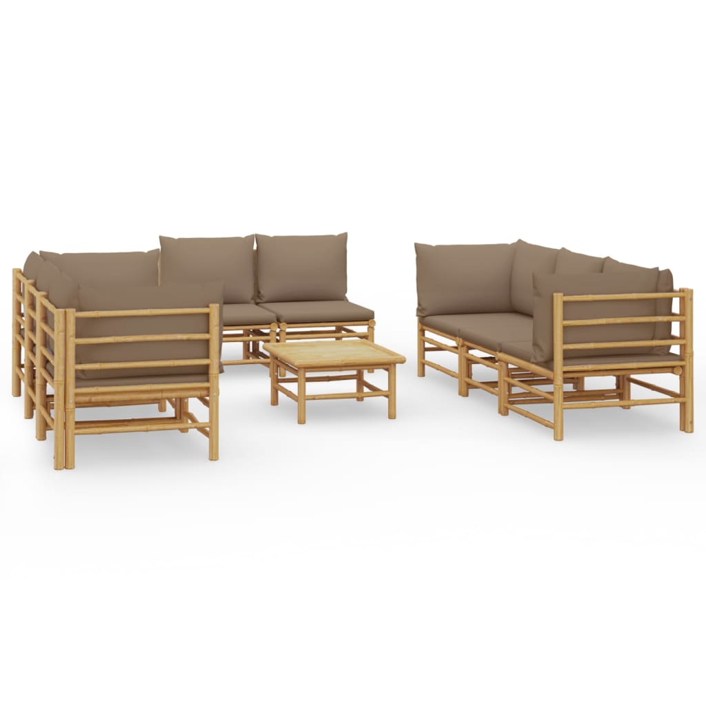 Set mobilier de grădină cu perne gri taupe, 9 piese, bambus