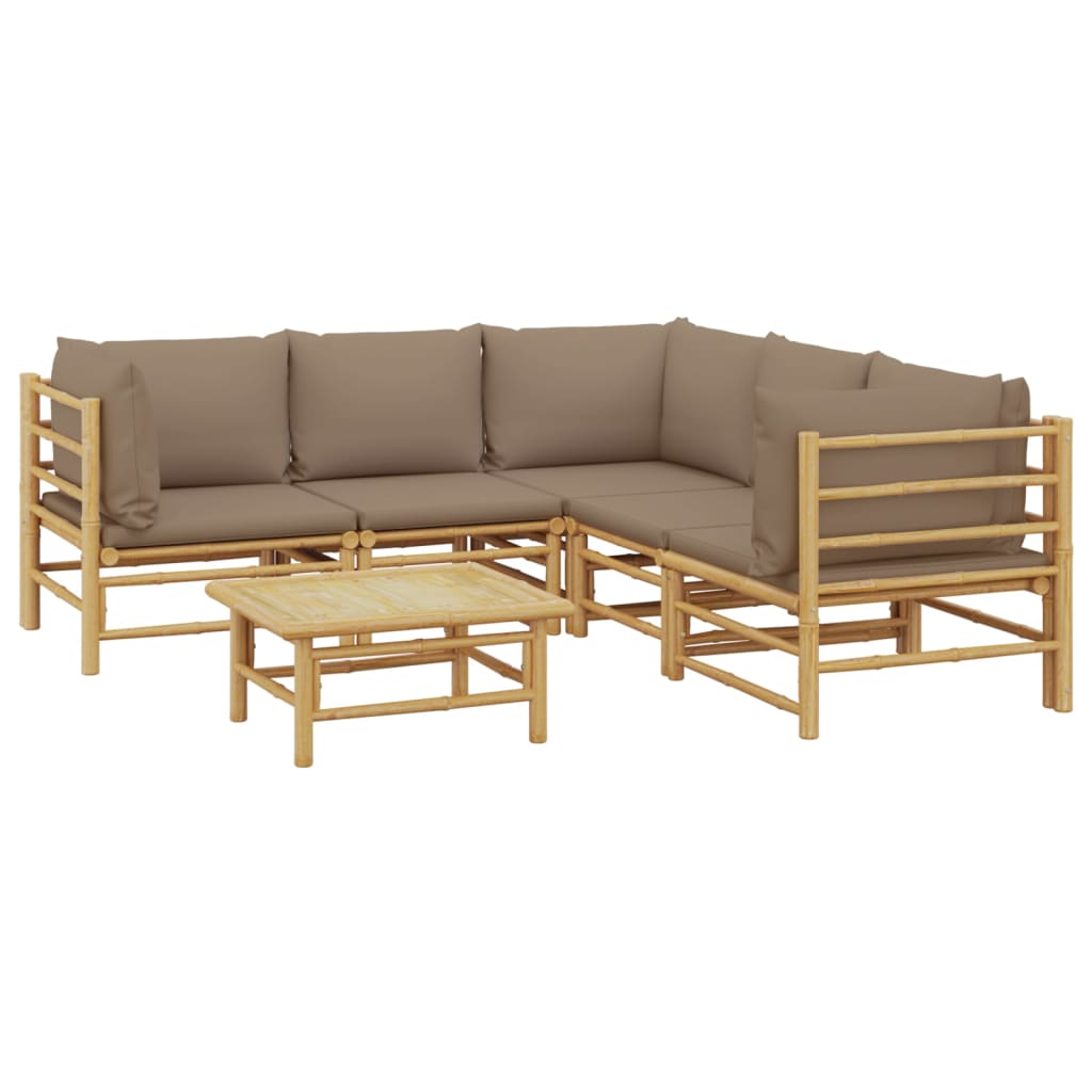 Set mobilier de grădină cu perne gri taupe, 6 piese, bambus