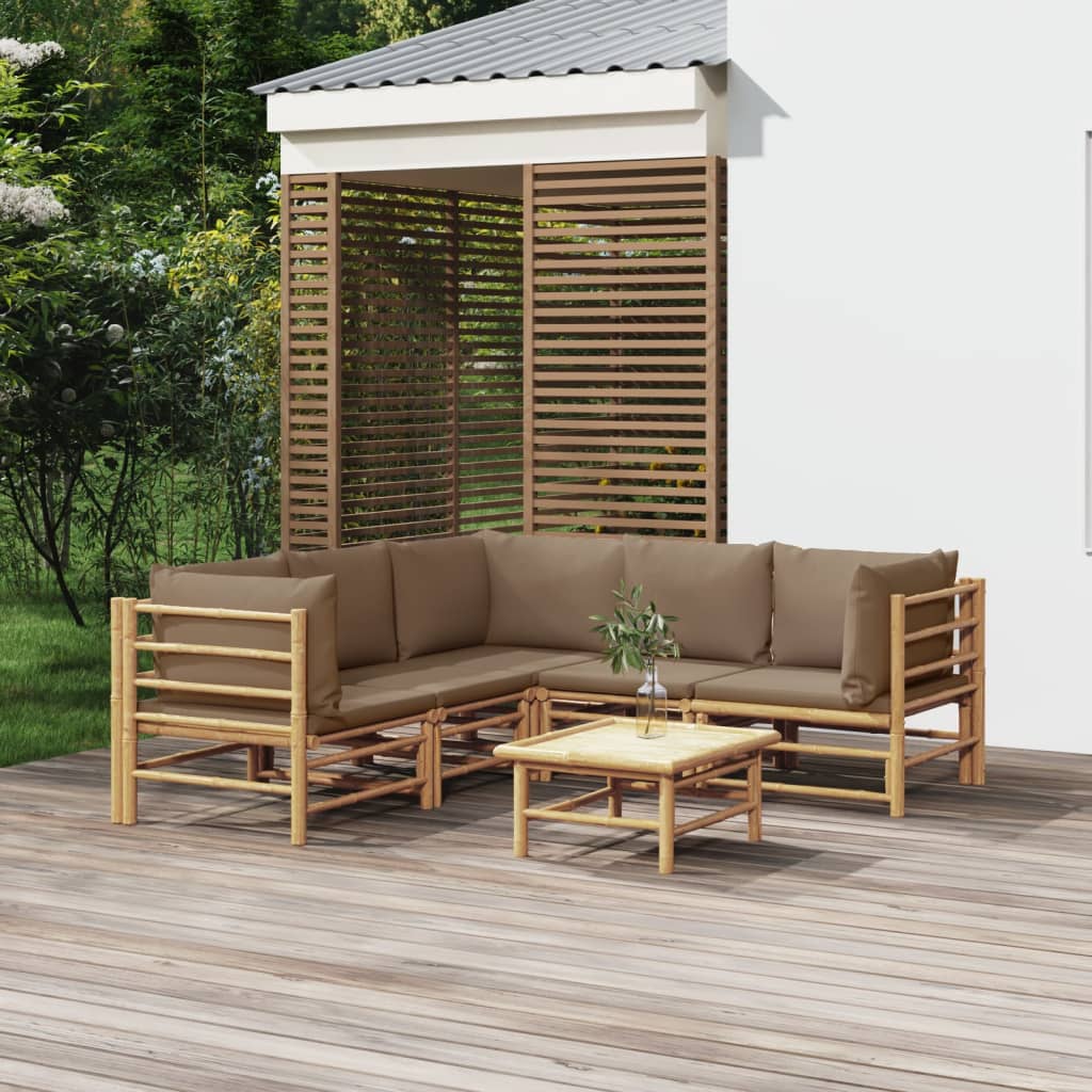 Set mobilier de grădină cu perne gri taupe, 6 piese, bambus