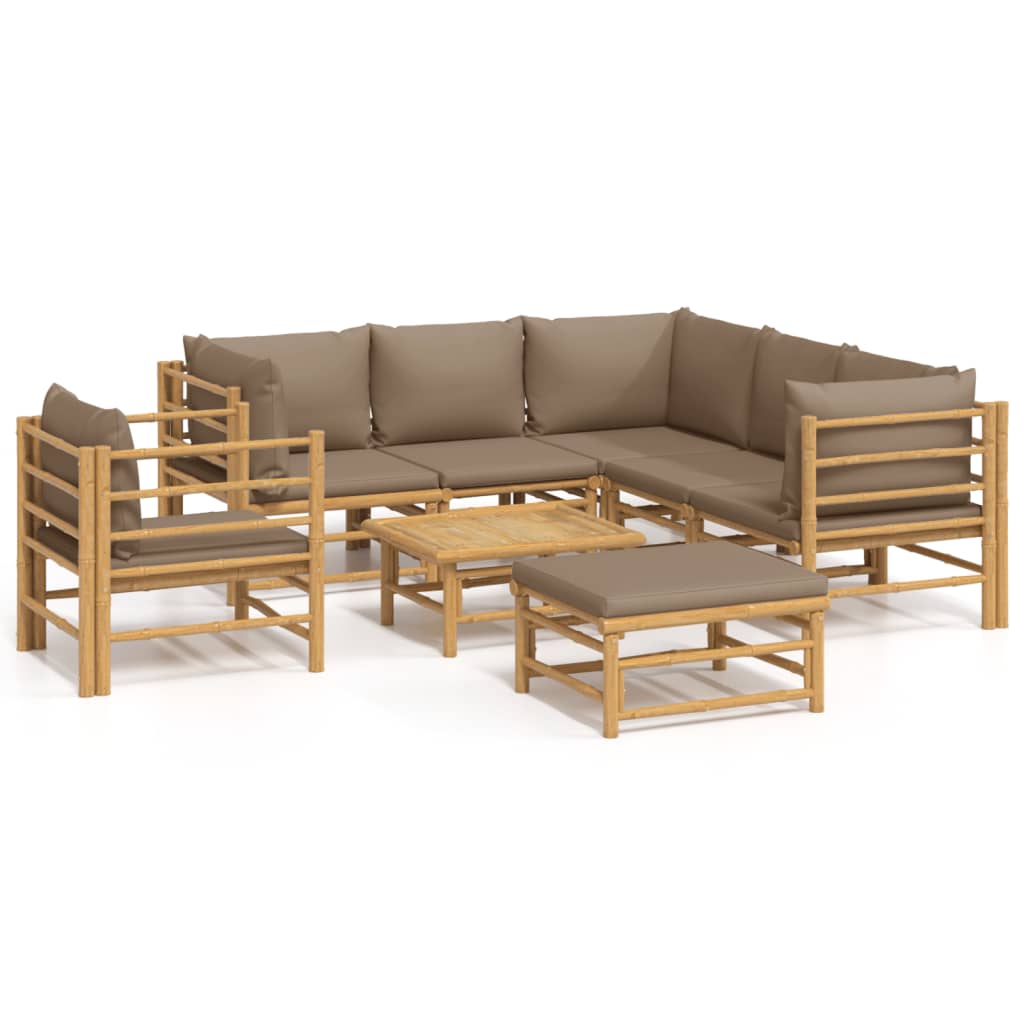 Set mobilier de grădină cu perne gri taupe, 8 piese, bambus