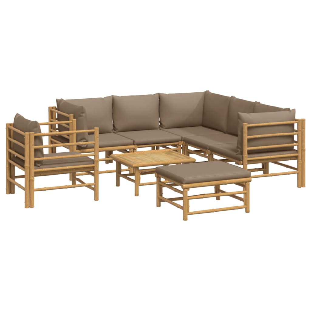 Set mobilier de grădină cu perne gri taupe, 8 piese, bambus