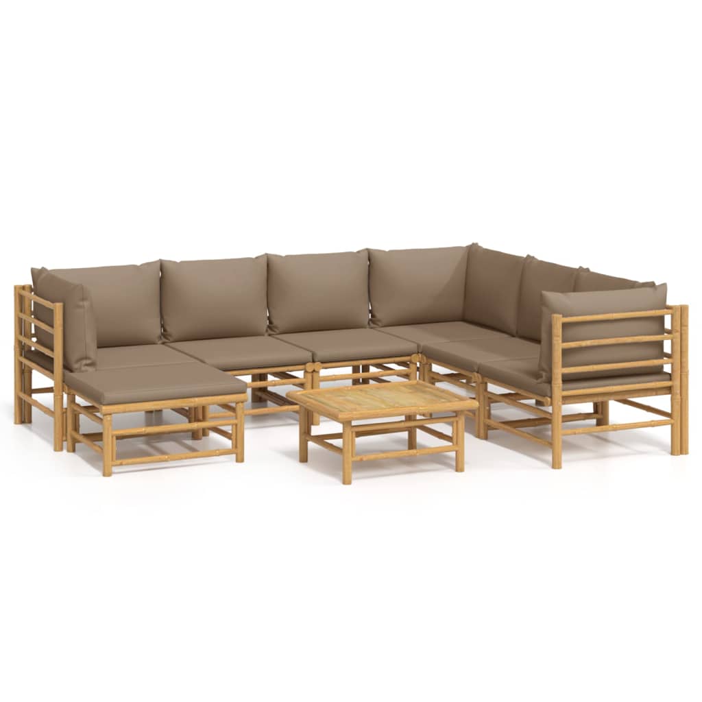 Set mobilier de grădină cu perne gri taupe, 8 piese, bambus