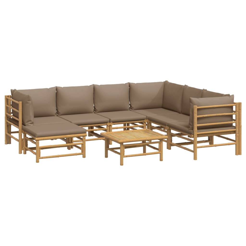 Set mobilier de grădină cu perne gri taupe, 8 piese, bambus