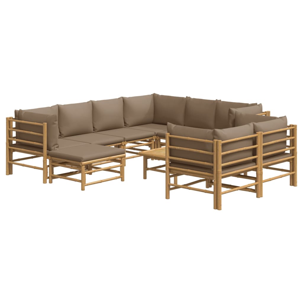 Set mobilier de grădină cu perne gri taupe, 10 piese, bambus