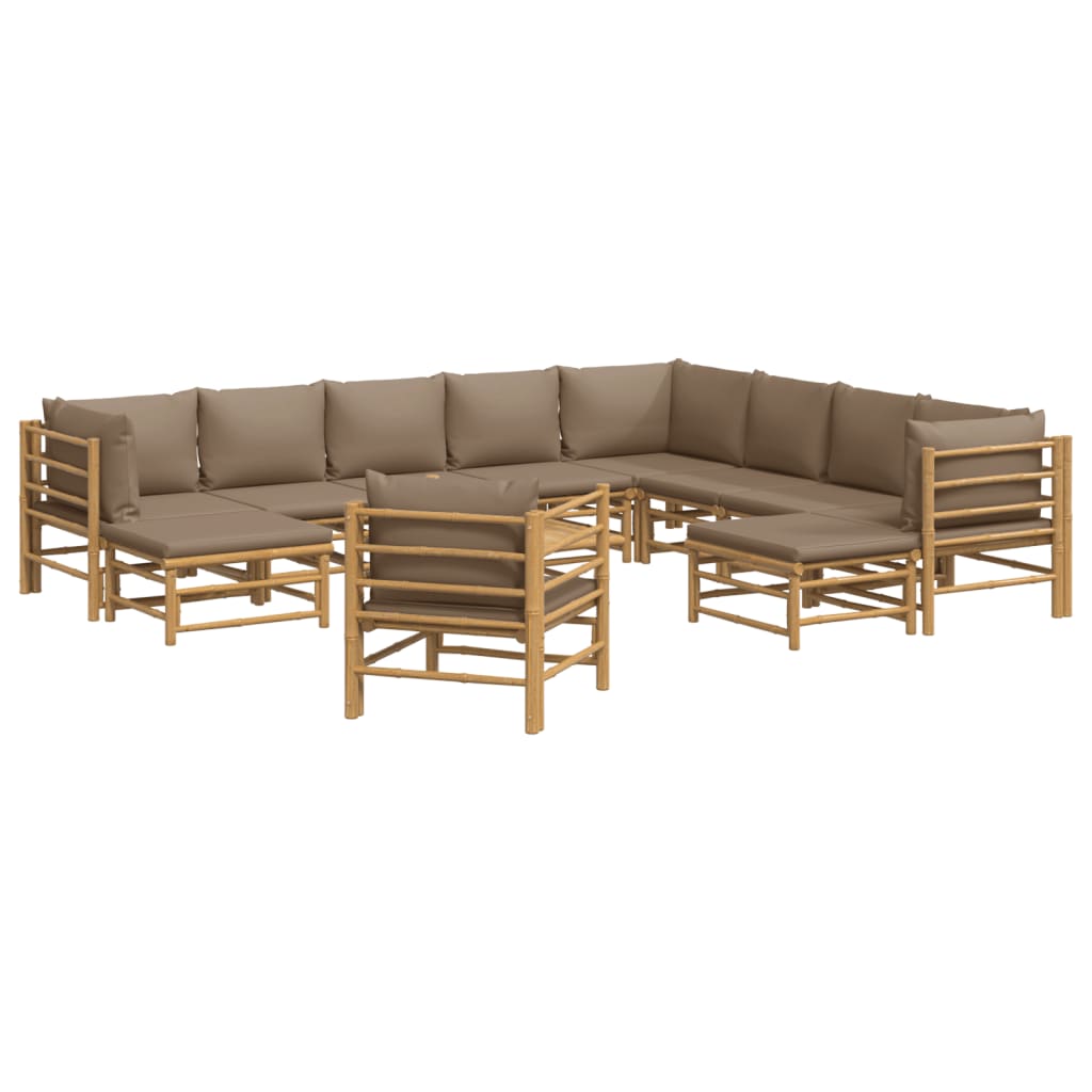 Set mobilier de grădină cu perne gri taupe, 12 piese, bambus