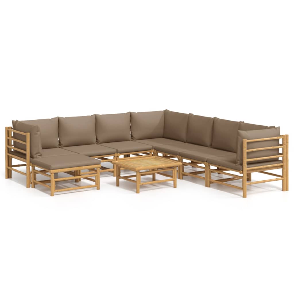 Set mobilier de grădină cu perne gri taupe, 9 piese, bambus