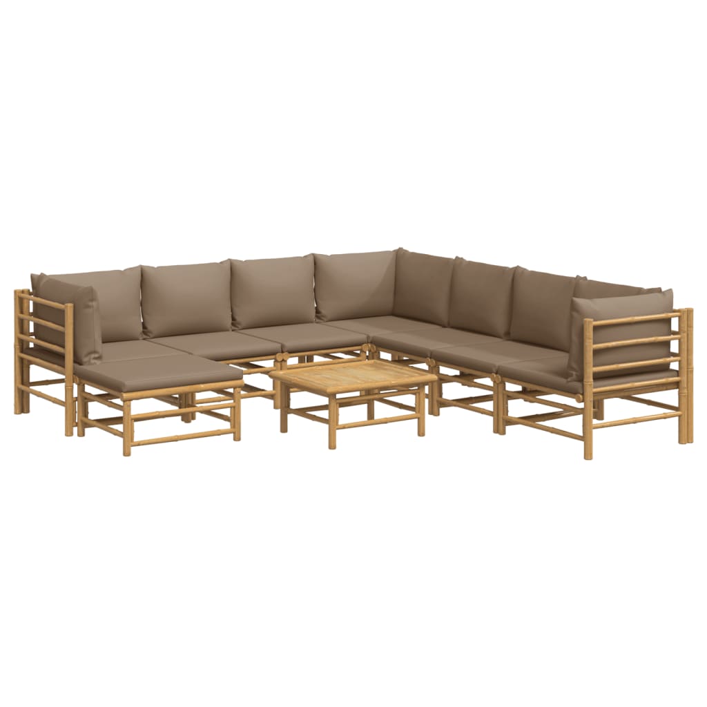 Set mobilier de grădină cu perne gri taupe, 9 piese, bambus