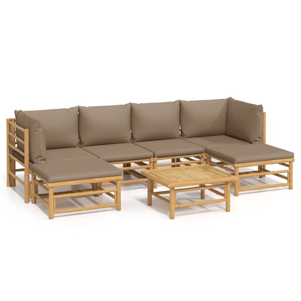 Set mobilier de grădină cu perne gri taupe, 7 piese, bambus