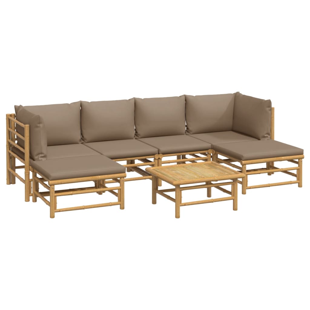 Set mobilier de grădină cu perne gri taupe, 7 piese, bambus