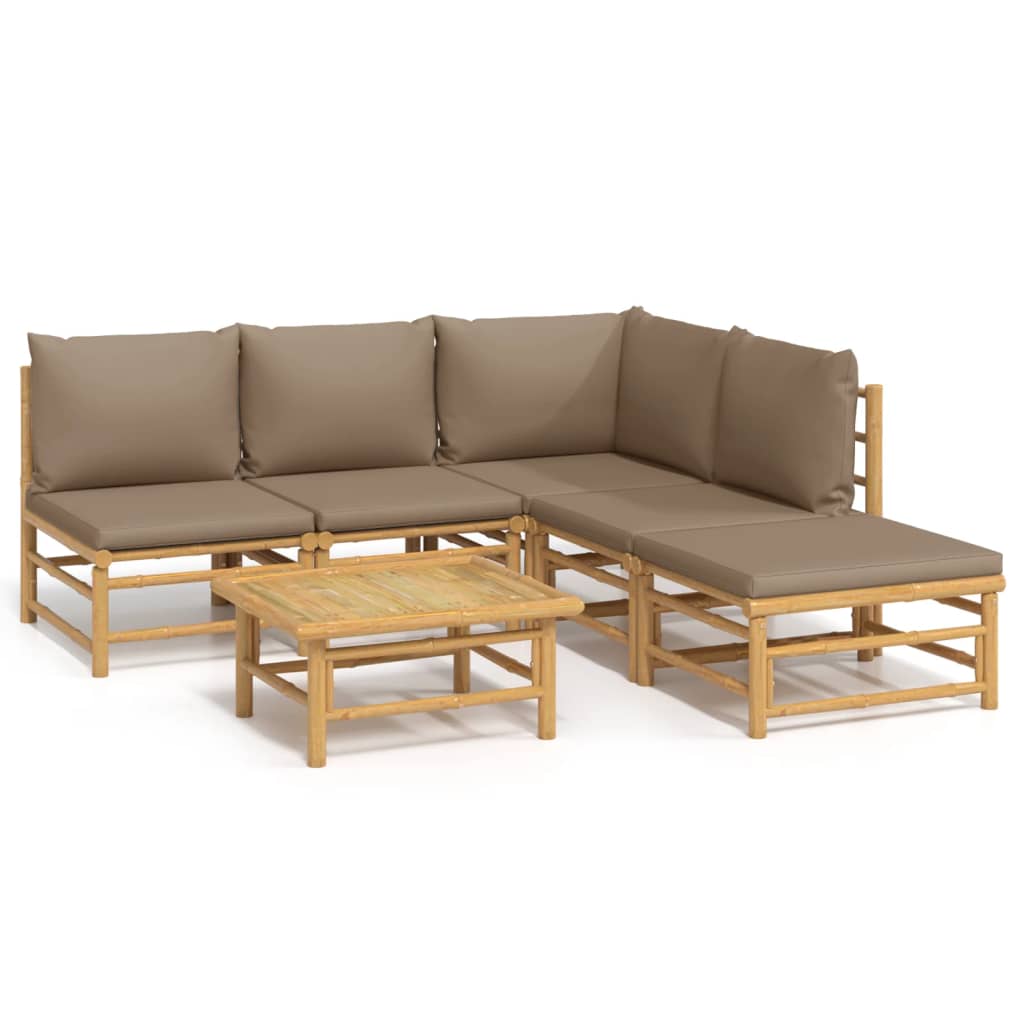 Set mobilier de grădină cu perne gri taupe, 6 piese, bambus