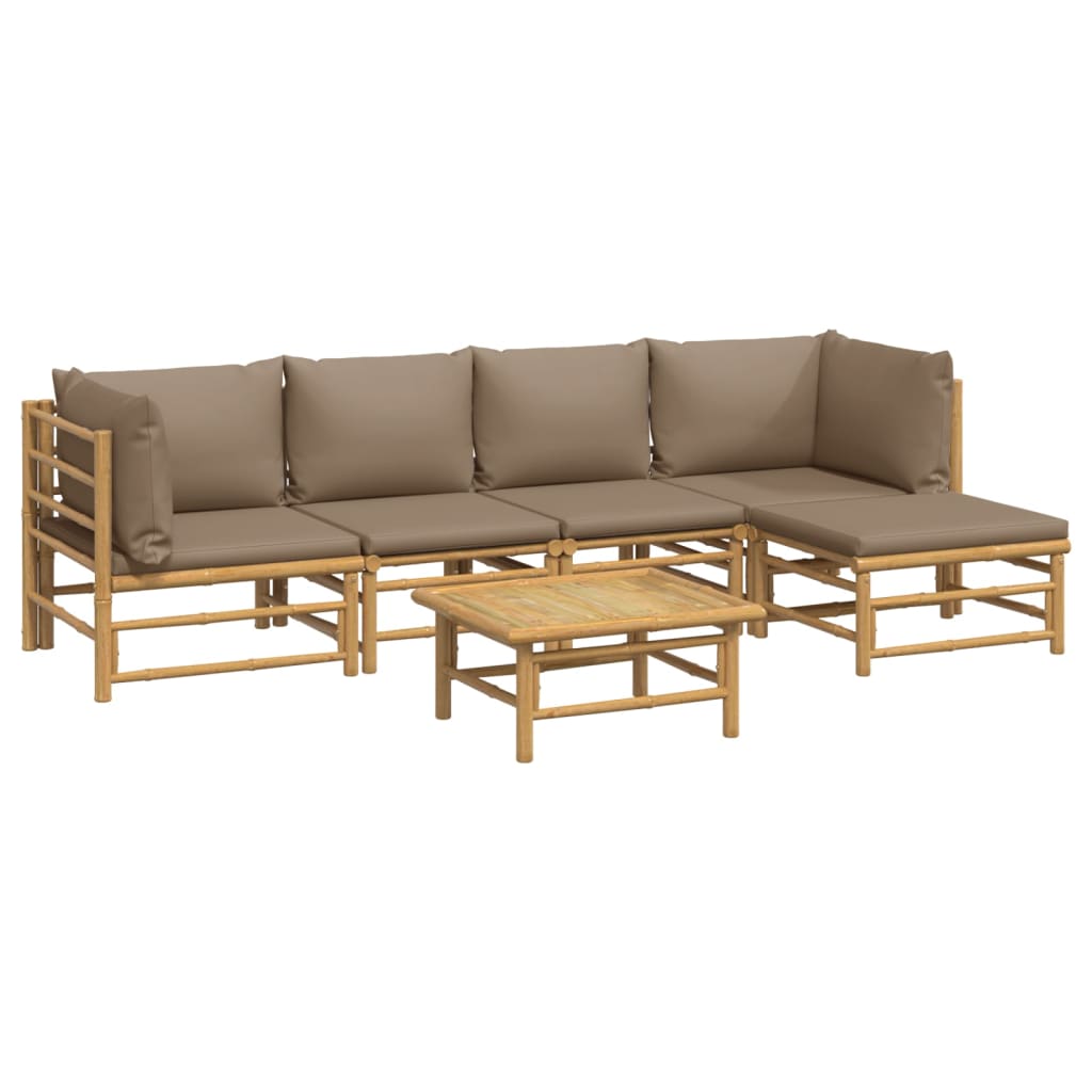 Set mobilier de grădină cu perne gri taupe, 6 piese, bambus