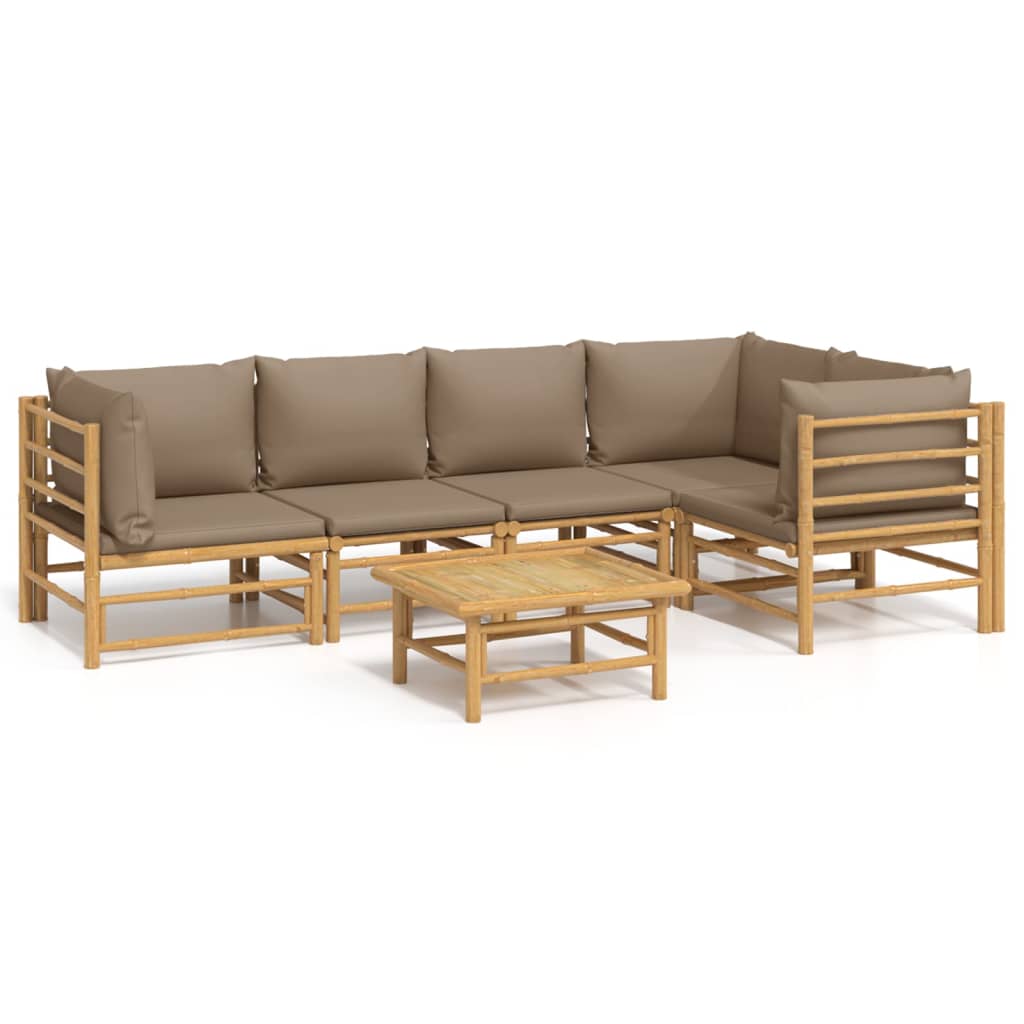 Set mobilier de grădină cu perne gri taupe, 6 piese, bambus