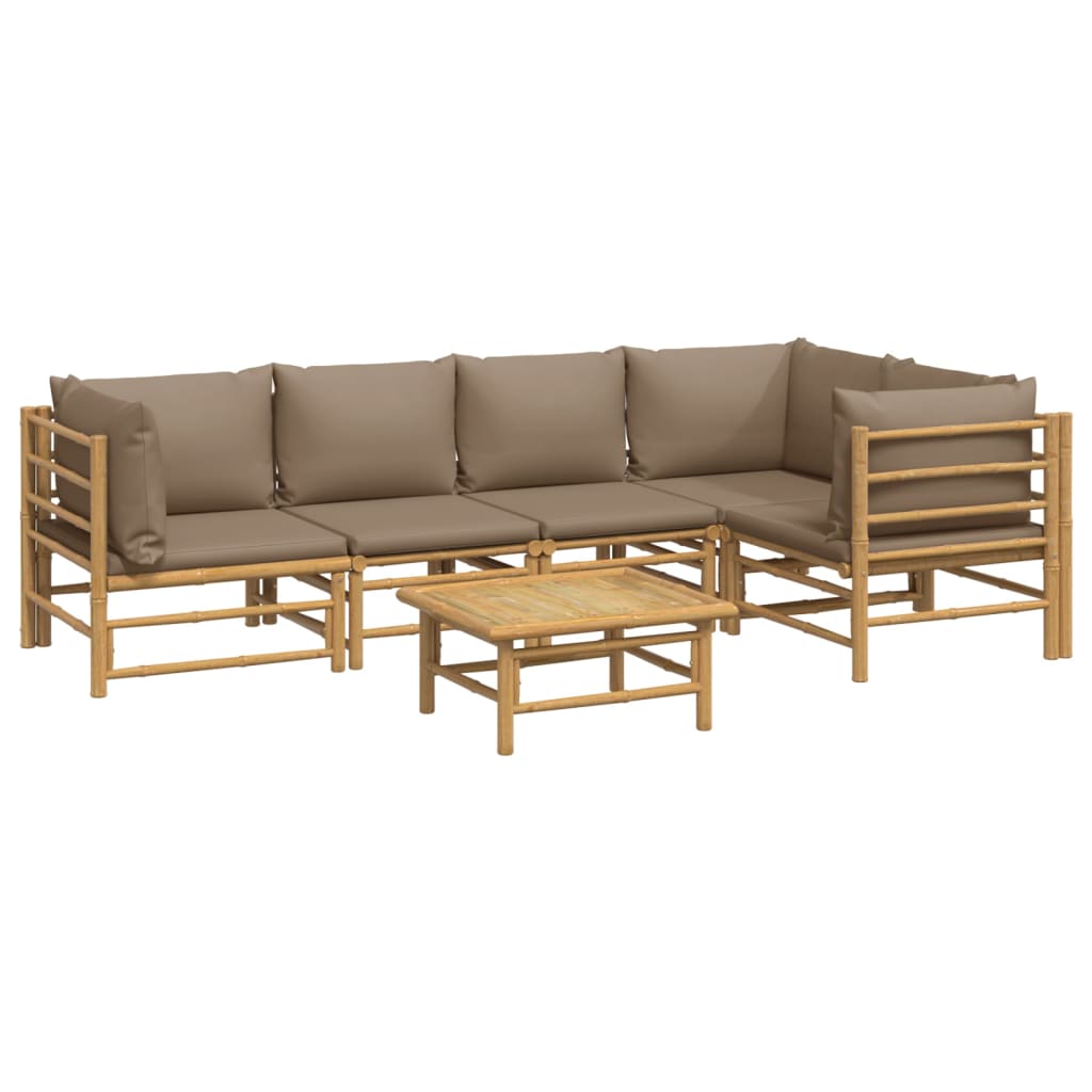 Set mobilier de grădină cu perne gri taupe, 6 piese, bambus