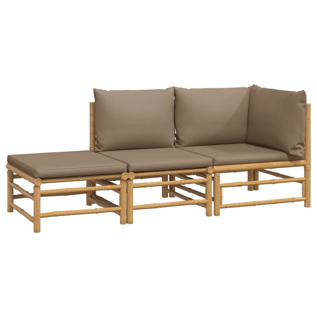 Set mobilier de grădină cu perne gri taupe, 3 piese, bambus