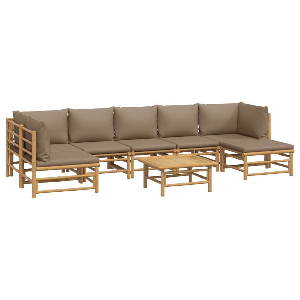 Set mobilier de grădină cu perne gri taupe, 8 piese, bambus