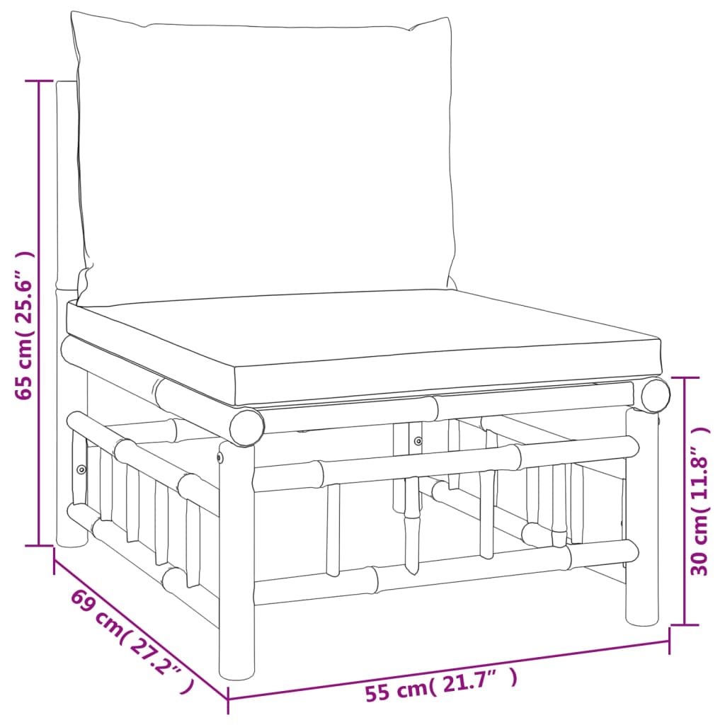 Set mobilier de grădină cu perne verzi, 7 piese, bambus