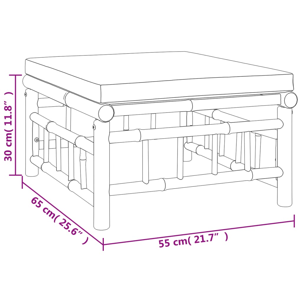 Set mobilier de grădină cu perne alb crem, 2 piese, bambus