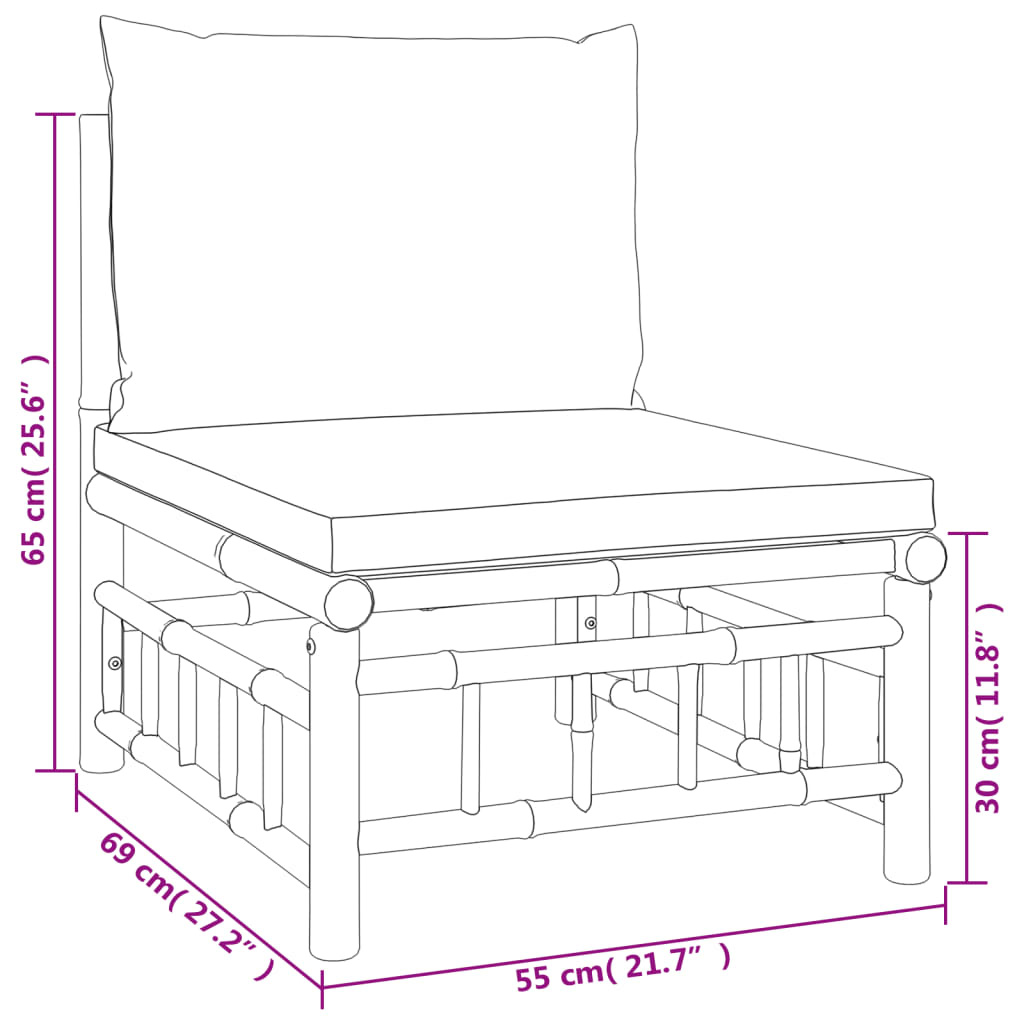 Set mobilier de grădină cu perne alb crem, 6 piese, bambus