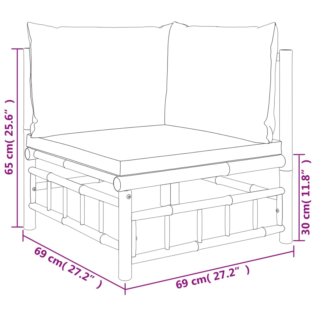 Set mobilier de grădină, cu perne alb crem, 4 piese, bambus