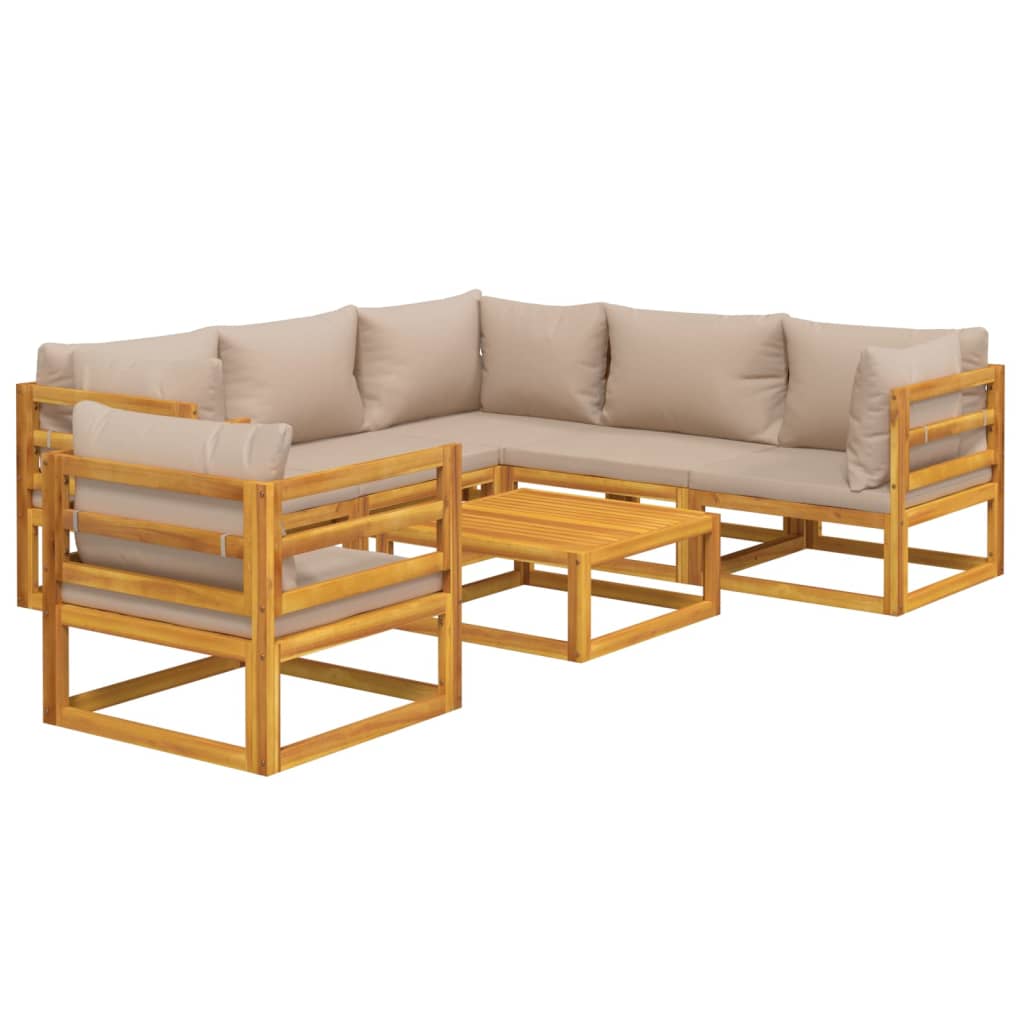 Set mobilier de grădină cu perne gri taupe, 7 piese, lemn masiv