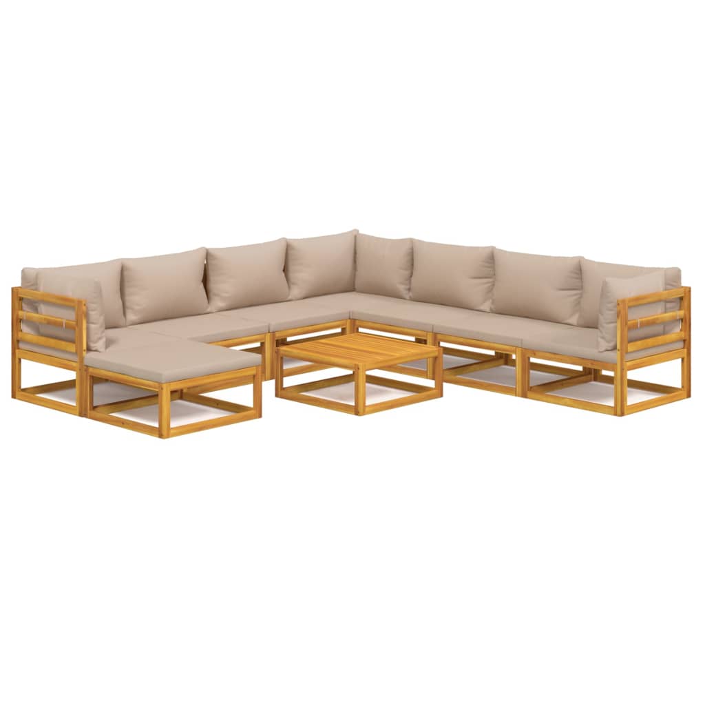 Set mobilier de grădină cu perne gri taupe, 9 piese, lemn masiv