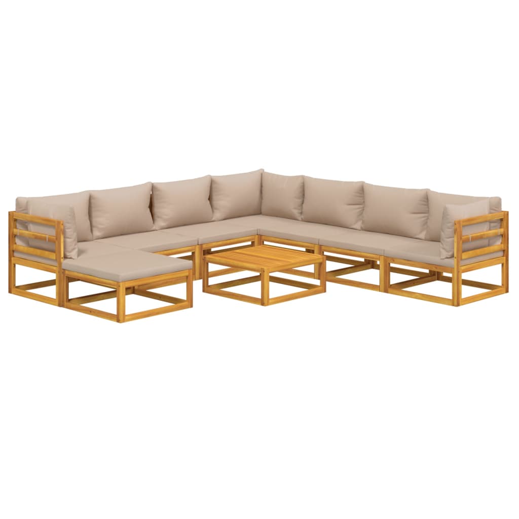 Set mobilier de grădină cu perne gri taupe, 9 piese, lemn masiv