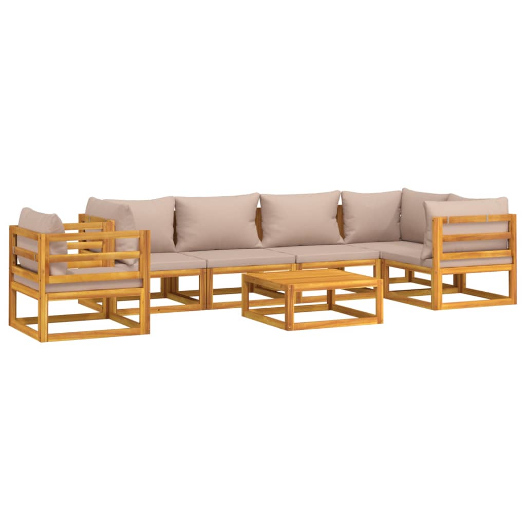 Set mobilier de grădină cu perne gri taupe, 7 piese, lemn masiv