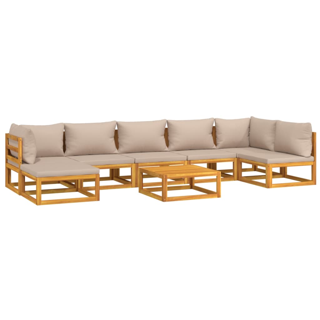 Set mobilier de grădină cu perne gri taupe, 8 piese, lemn masiv