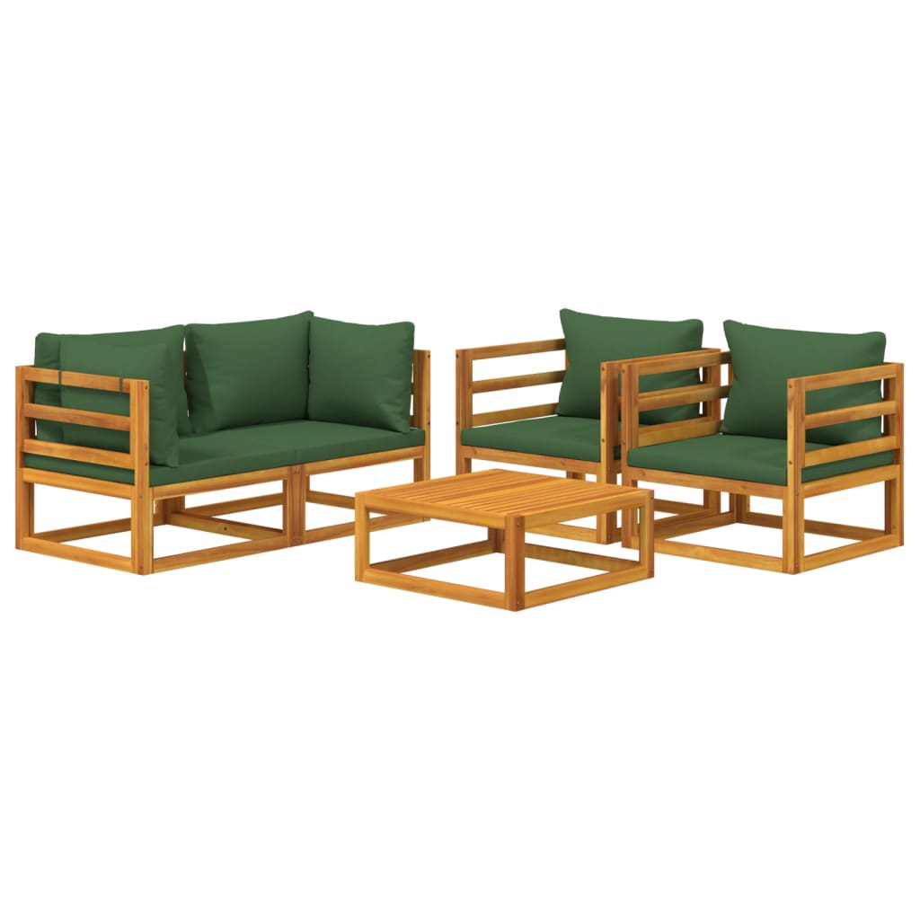 Set mobilier de grădină cu perne verzi, 5 piese, lemn masiv - Lando
