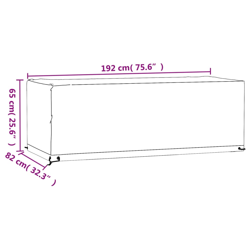 Husă mobilă grădină, 2 buc, 8 ocheți, 192x82x65 cm, rectangular