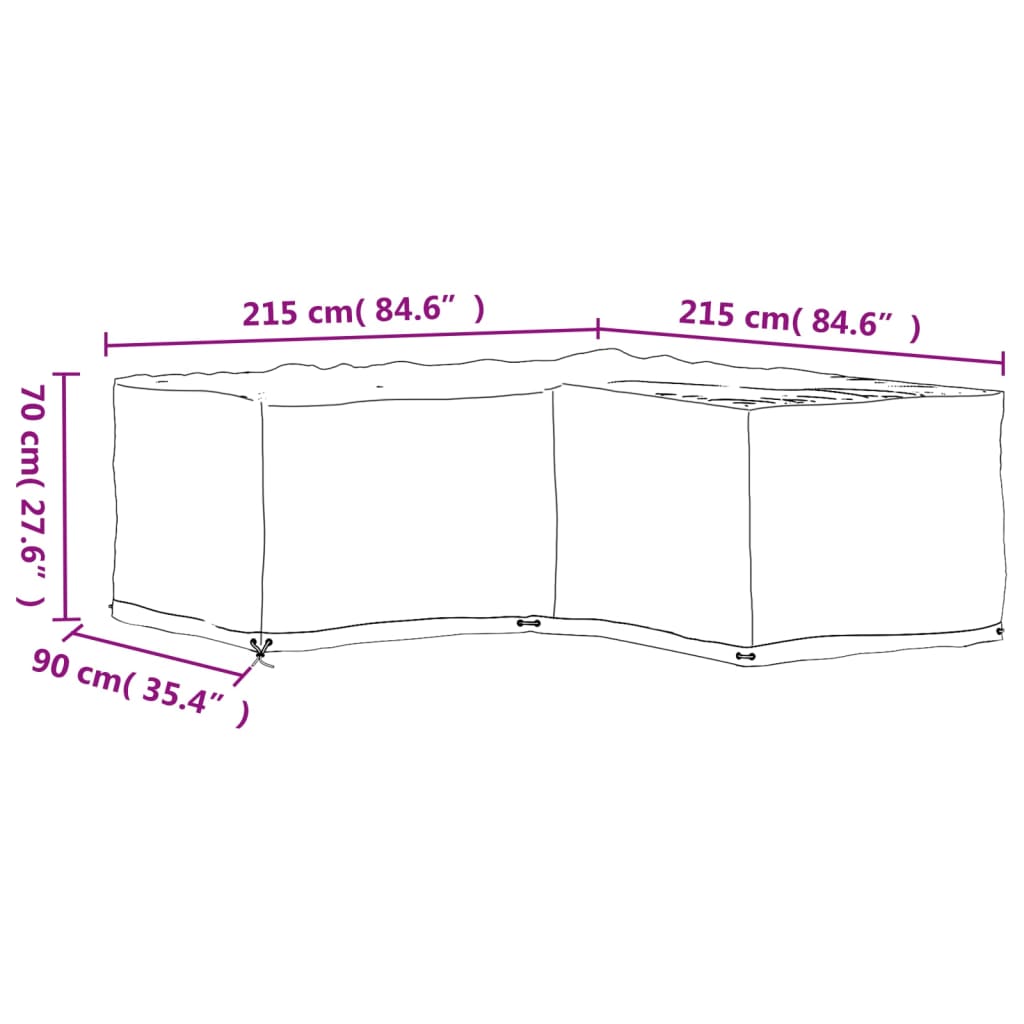 Huse mobilier grădină formă L, 2 buc, 16 ocheți, 215x215x70 cm