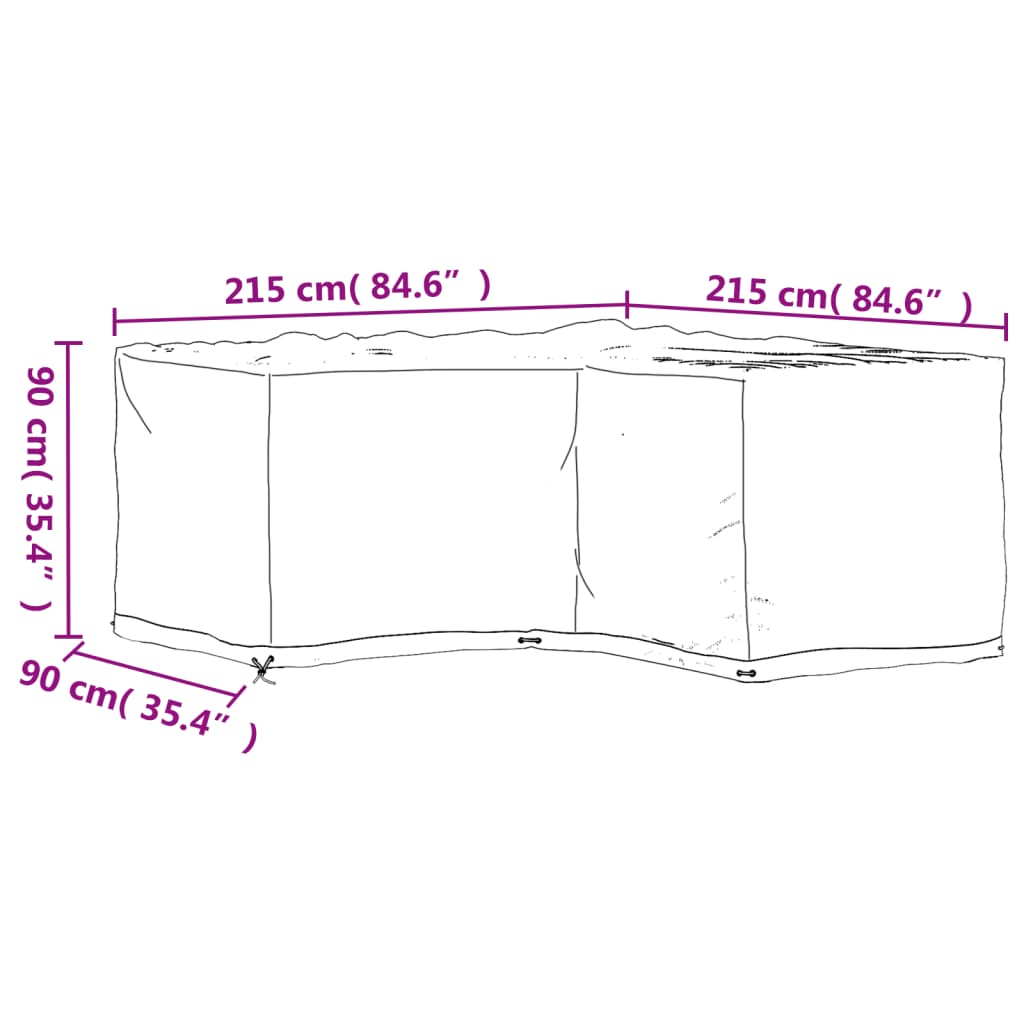 Huse mobilier de grădină în formă de L 16 ocheți, 215x215x90 cm