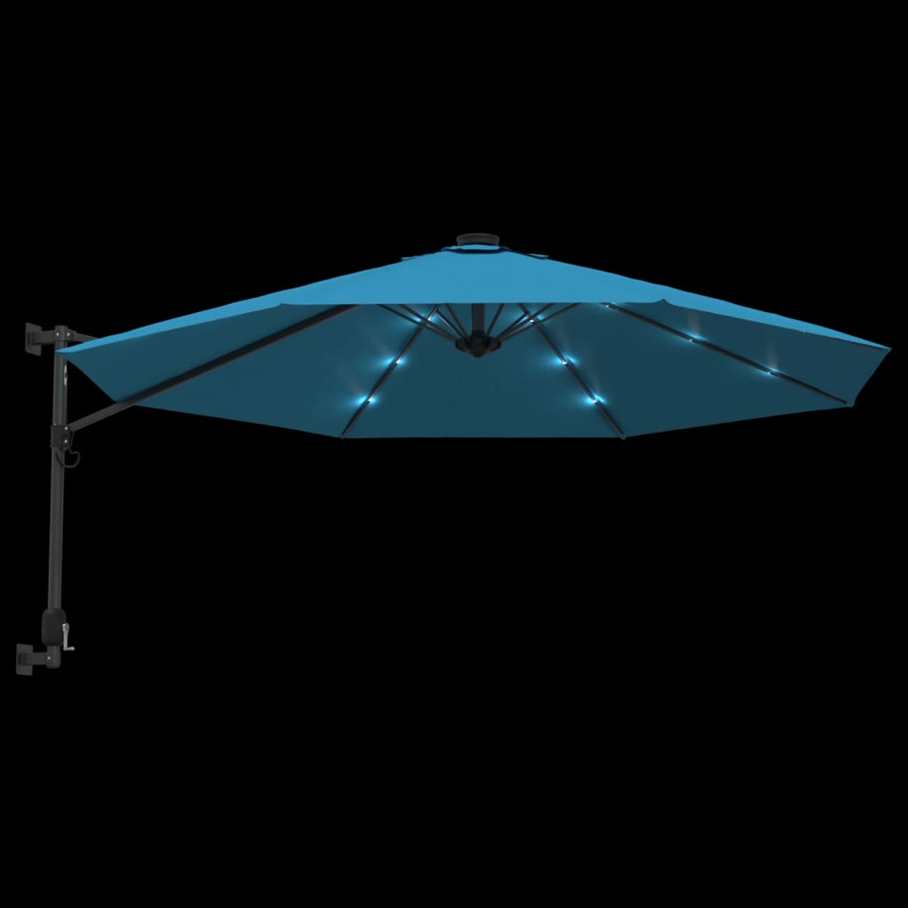 Umbrelă de soare montate pe perete cu LED-uri Sea Blue, 290 cm