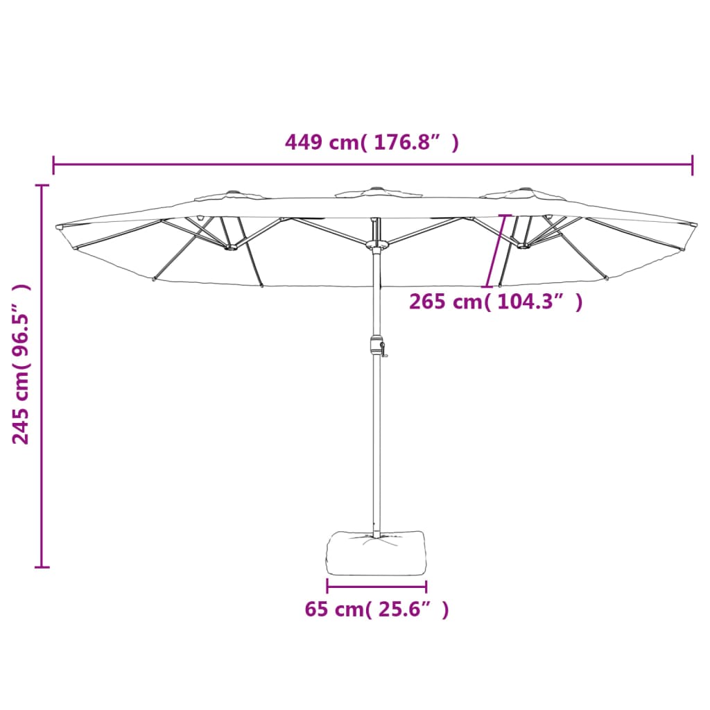 Umbrelă de soare grădină cu două capete, cărămiziu, 449x245 cm