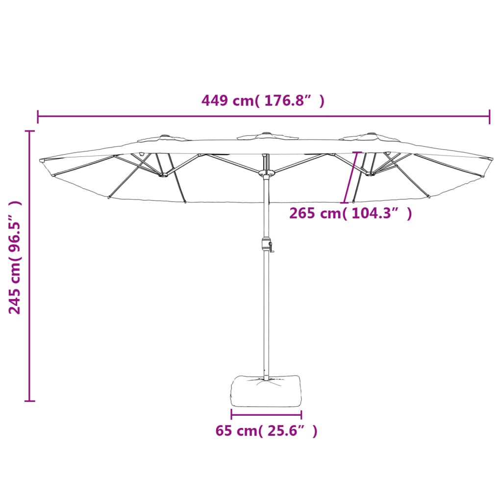 Umbrelă de grădină cu două capete/LED, alb nisipiu, 449x245 cm