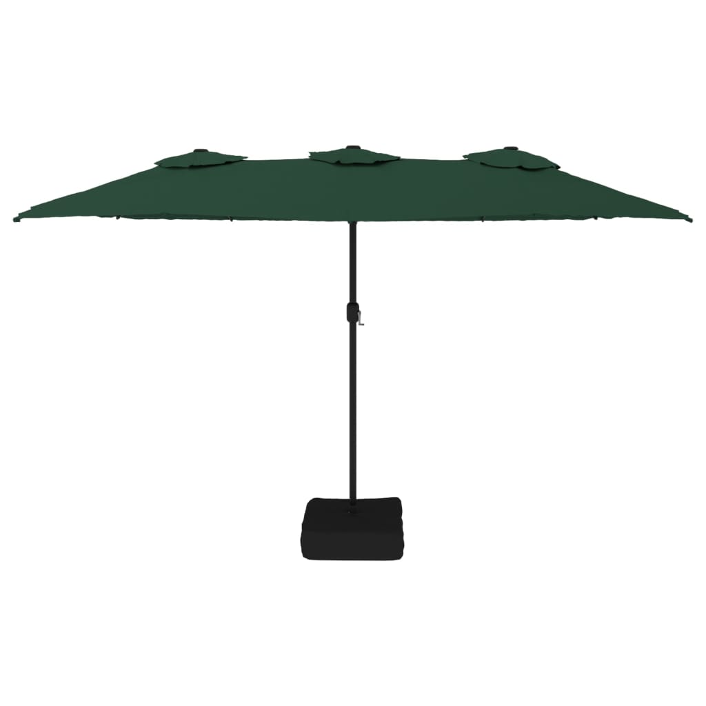 Umbrelă de grădină cu două capete cu LED-uri, verde, 449x245 cm