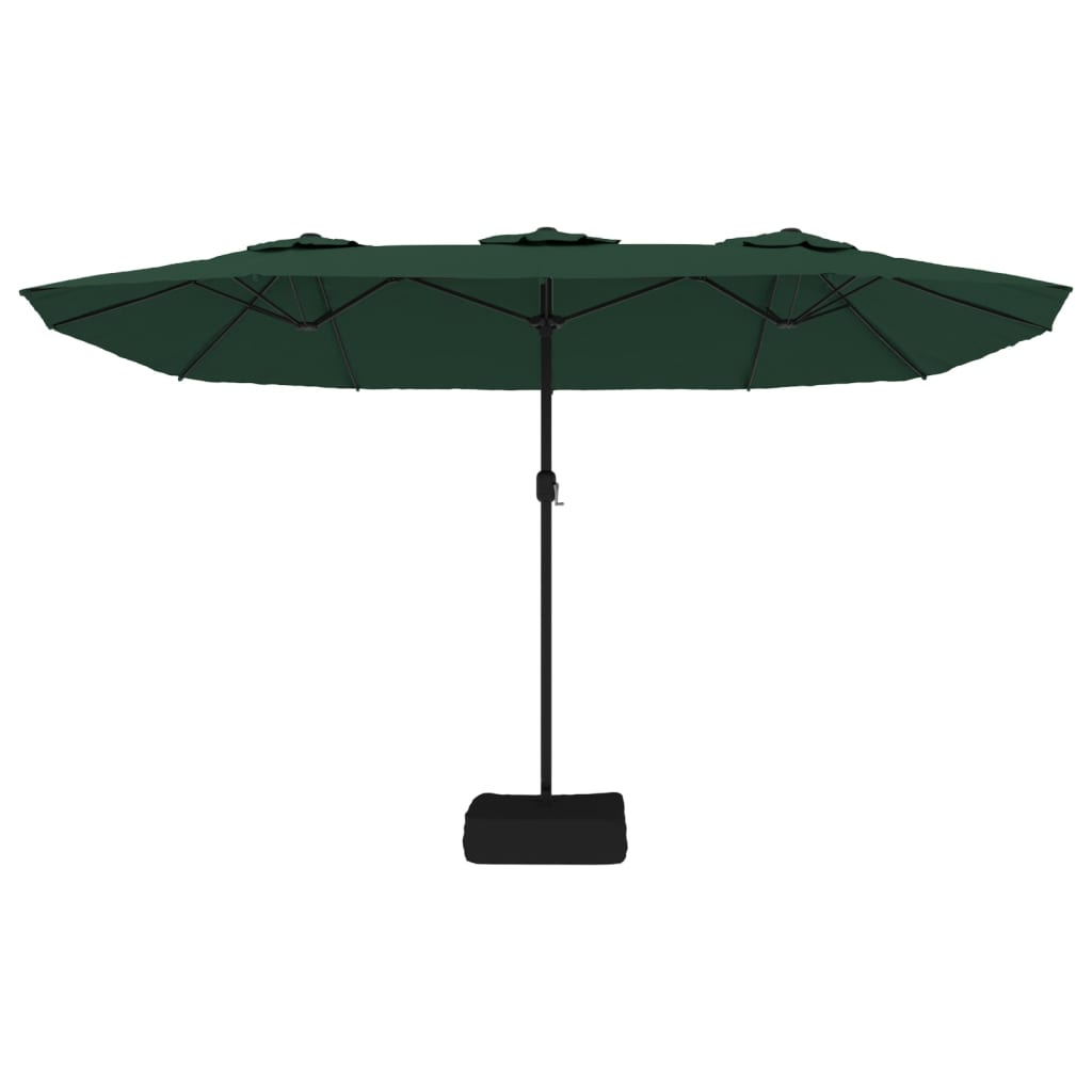 Umbrelă de grădină cu două capete cu LED-uri, verde, 449x245 cm