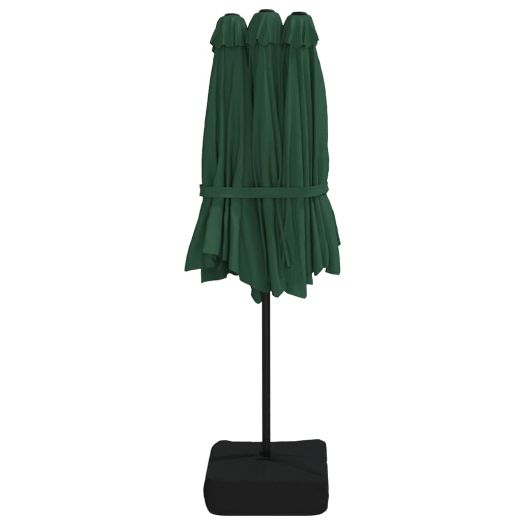 Umbrelă de grădină cu două capete cu LED-uri, verde, 449x245 cm