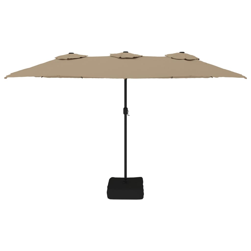 Umbrelă soare cu două capete cu LED-uri, gri taupe, 449x245 cm