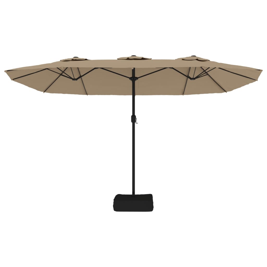 Umbrelă soare cu două capete cu LED-uri, gri taupe, 449x245 cm