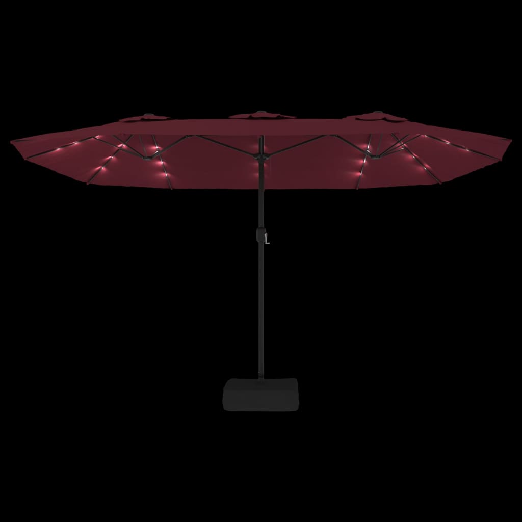 Umbrelă de grădină două capete/LED-uri, roșu bordo, 449x245 cm